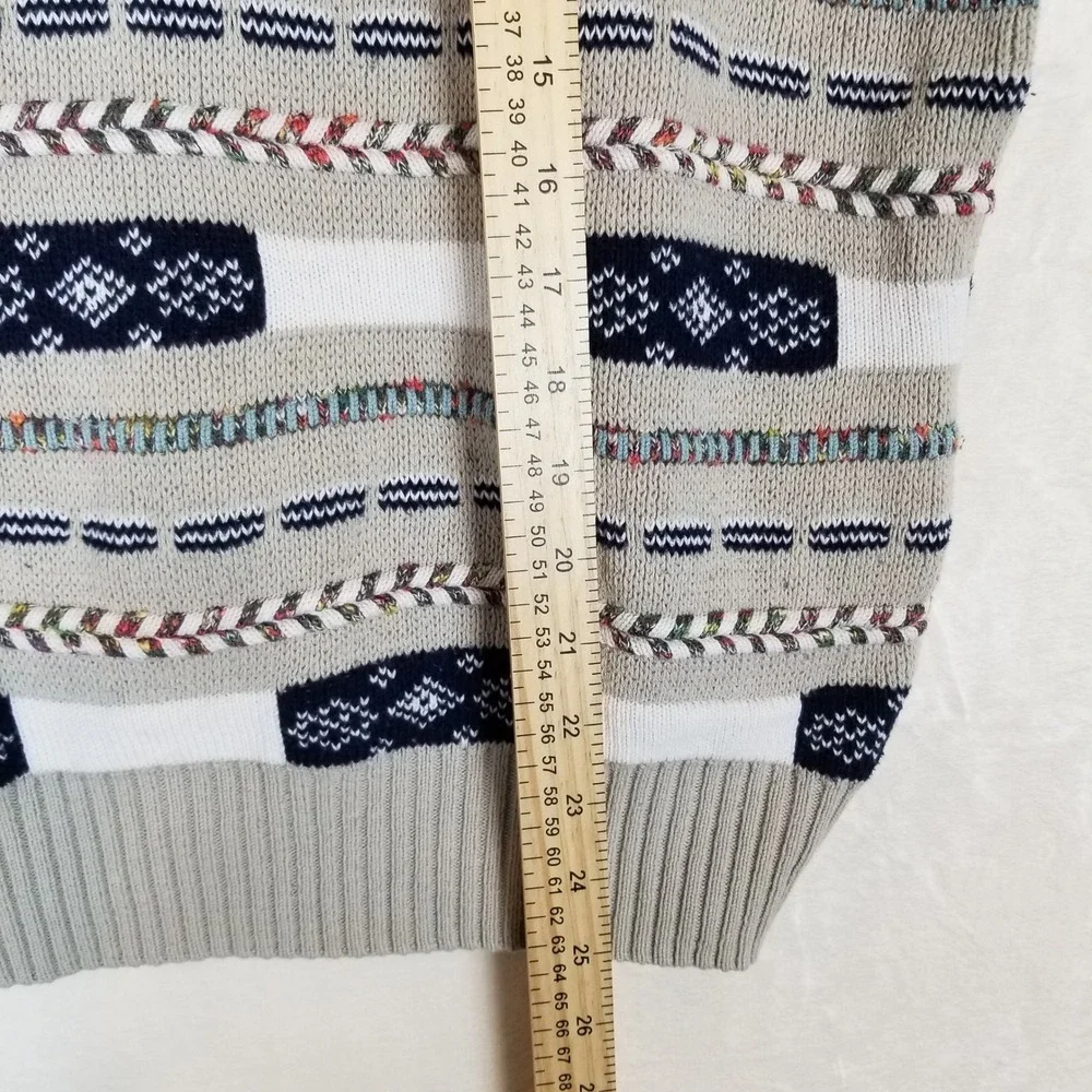 Giorgio di Firenze Men Vintage Geometric Knit Sweater Made in Italy Beige Navy M